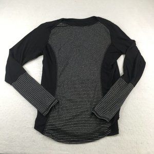 Velocity Mens T Shirt Black Gray Large Long Sleeve Striped Pullover Comfort 0580